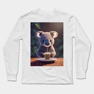 Koala with boba bubble tea Long Sleeve T-Shirt